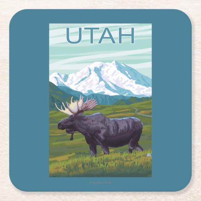 Moose with MountainUtah Square Paper Coaster (Front)