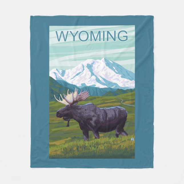 Moose with MountainWyoming Fleece Blanket (Front)