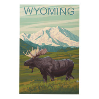 Moose with MountainWyoming Wood Wall Decor