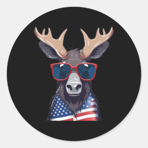Moose With Patriotic Usa Flag American Independenc Classic Round Sticker