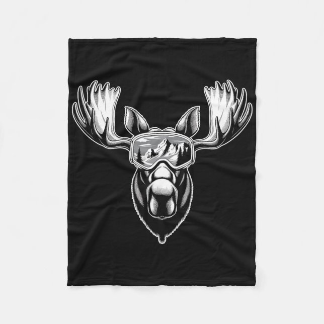 Moose With Ski Goggles Skiing Snowboarding Winter  Fleece Blanket (Front)