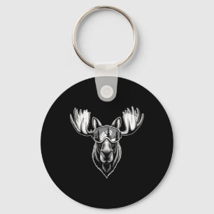 Moose With Ski Goggles Skiing Snowboarding Winter Keychain