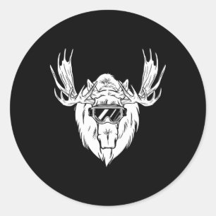 Moose With Snowboard Skiing Goggles Winter Sports Classic Round Sticker