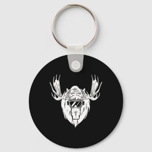 Moose With Snowboard Skiing Goggles Winter Sports Keychain