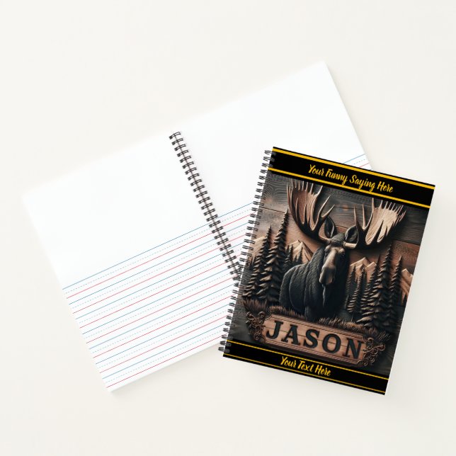 Moose wood carving in dark tones notebook (Inside)