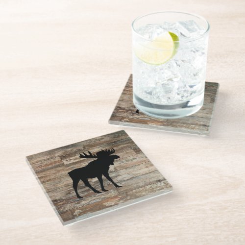 Moose Wood Painting Rustic Style Glass Coaster
