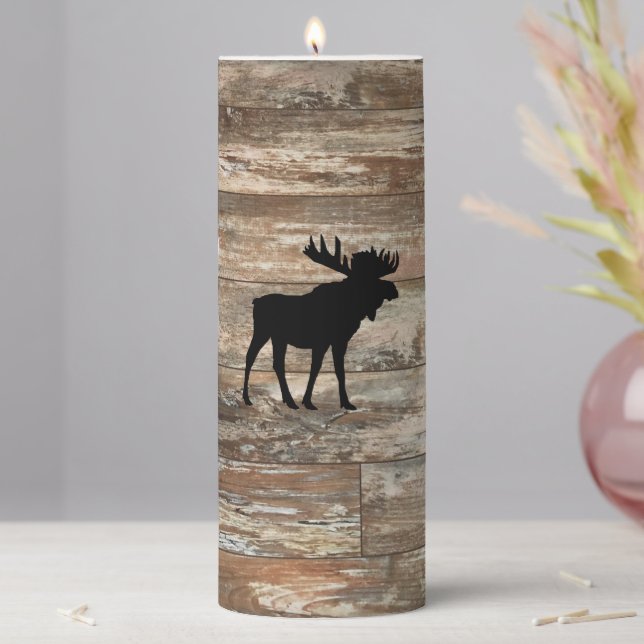 Moose Wood Painting Rustic Style Pillar Candle (In Situ)