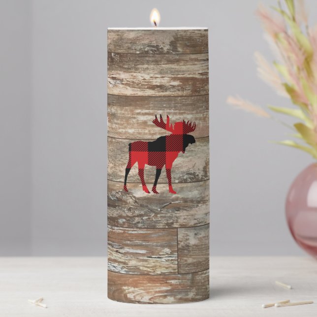 Moose Wood Painting Rustic Style Pillar Candle (In Situ)
