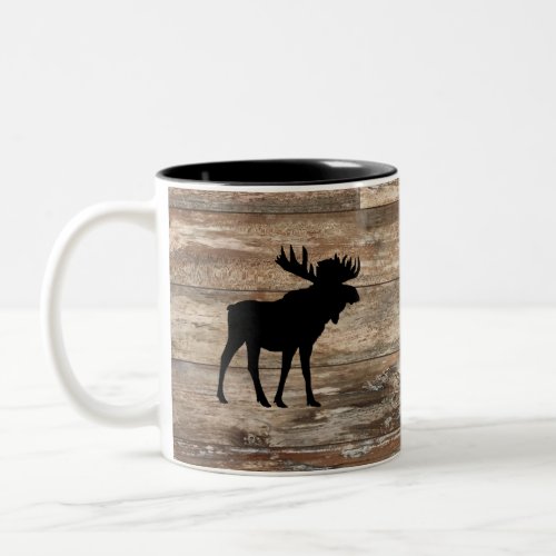 Moose Wood Painting Rustic Style Two_Tone Coffee Mug
