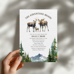 Moose Woodland Adventure Neutral Baby Shower Invitation