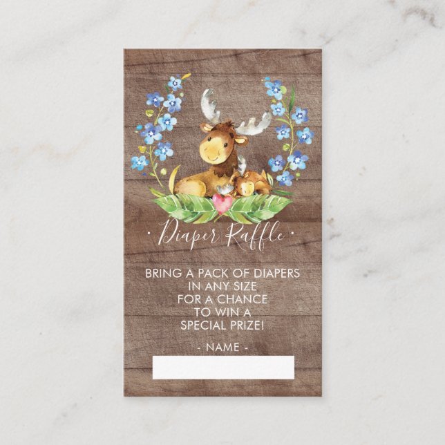Moose Woodland Baby Shower Diaper Raffle Ticket Enclosure Card (Front)