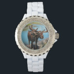 Moose Wristwatch<br><div class="desc">Moose standing by a stream in a valley.</div>