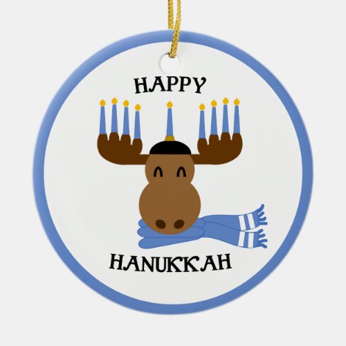 Happy Hanukkah Funny Moose Menorah Personalized Ceramic Ornament