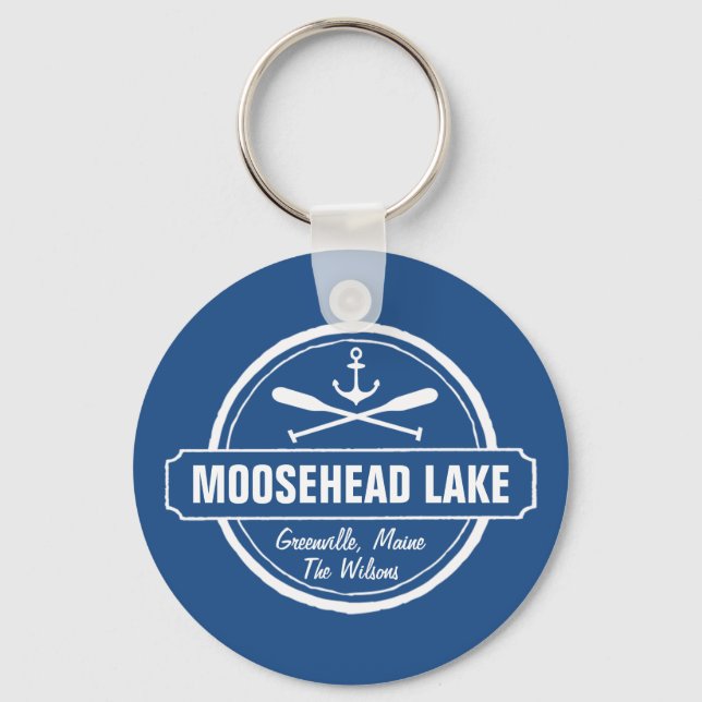 Moosehead Lake Maine anchor custom town and name Keychain (Front)