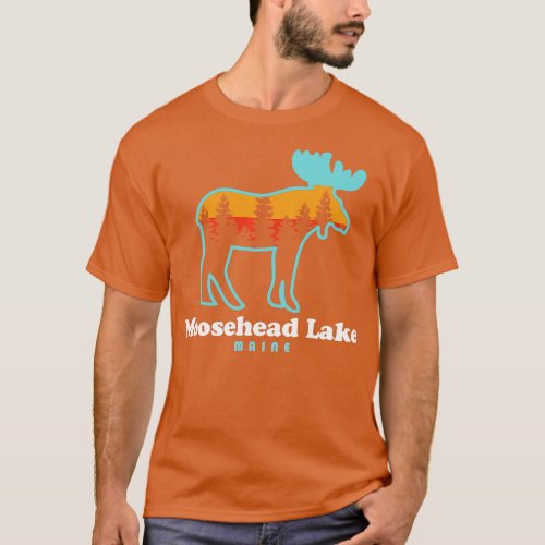 Moosehead Lake Maine Moose Retro T_Shirt