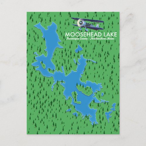 Moosehead LakePiscataquis County map Postcard