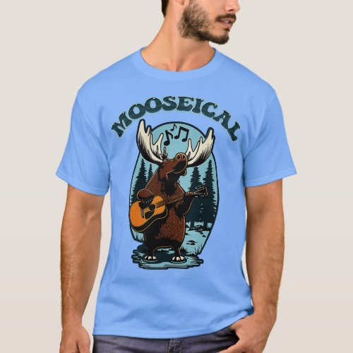 Mooseical Musical Moose with a Acoustic Guitar T_Shirt