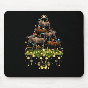 Mooses Christmas Tree Lights Holiday Moose Xmas Mouse Pad