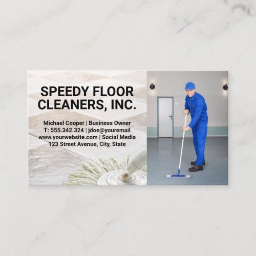 Mop and Tiles  Man Cleaning Floors  Business Card