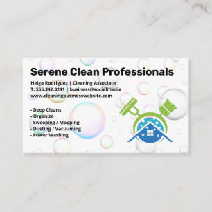 Mop Broom Home Service Soap Bubbles Business Card