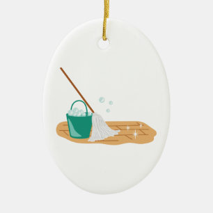 Mop & Bucket Ceramic Ornament