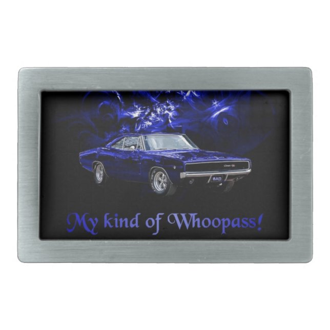 Mopar: '68 Charger - Ready to WhoopAss! Rectangular Belt Buckle (Front)