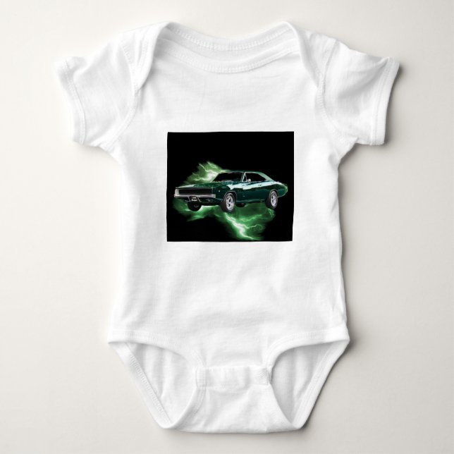 Mopar: '68 Dodge Charger with green lightning Baby Bodysuit (Front)