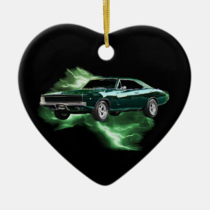 Mopar: '68 Dodge Charger with green lightning Ceramic Ornament