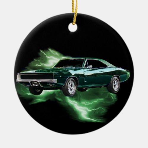 Mopar 68 Dodge Charger with green lightning Ceramic Ornament