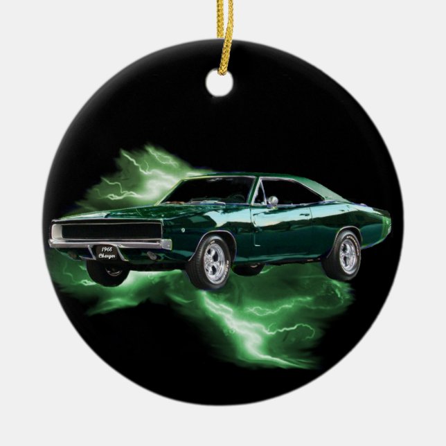 Mopar: '68 Dodge Charger with green lightning Ceramic Ornament (Front)