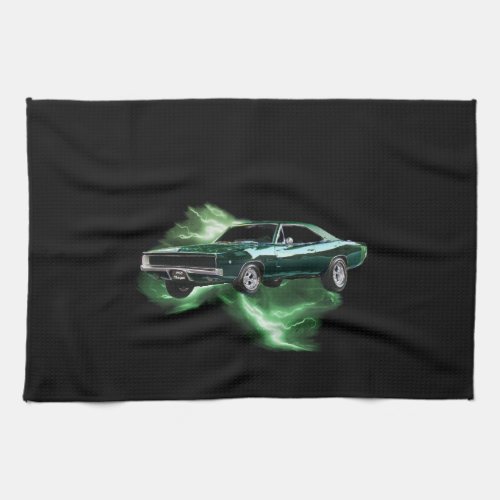 Mopar 68 Dodge Charger with green lightning Kitchen Towel