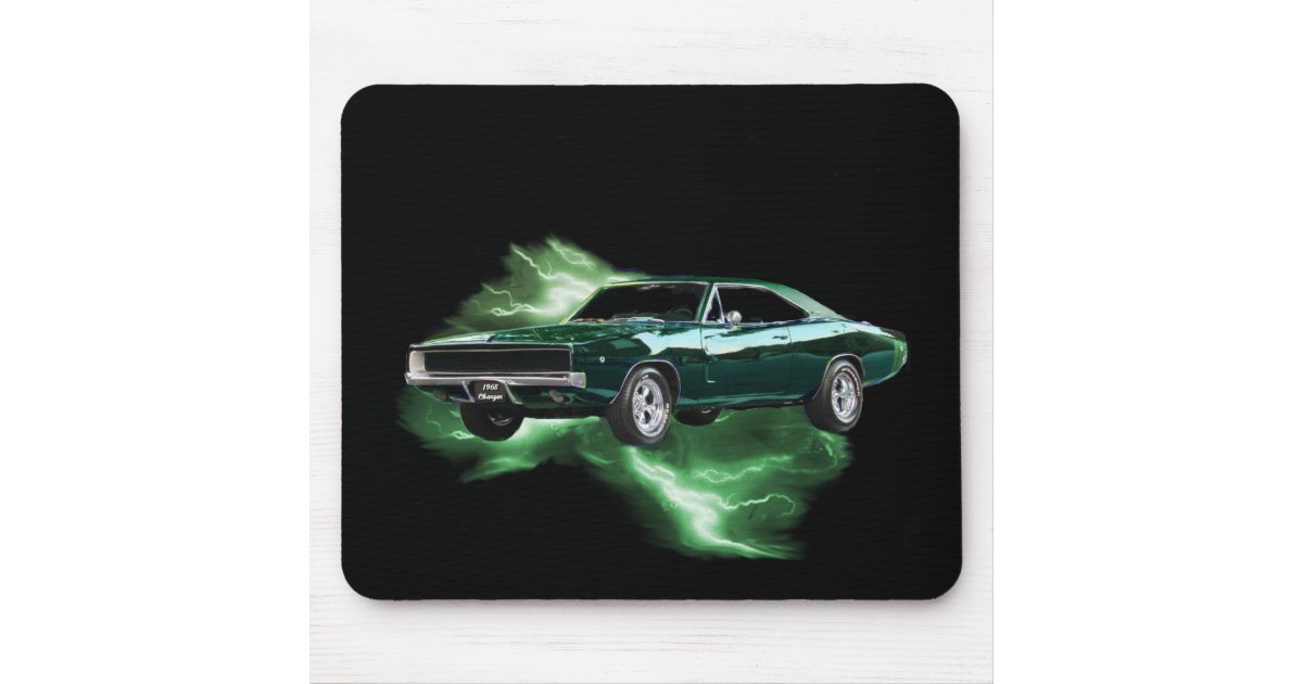 Mopar '68 Dodge Charger with green lightning Mouse Pad Zazzle