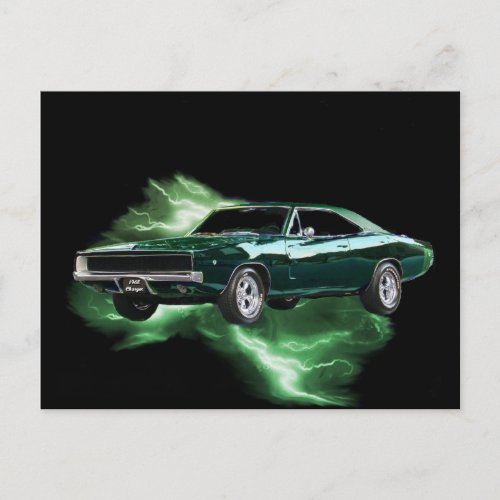 Mopar 68 Dodge Charger with green lightning Postcard