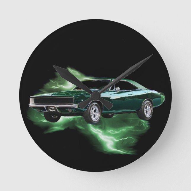 Mopar: '68 Dodge Charger with green lightning Round Clock (Front)