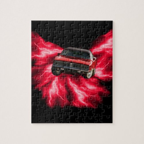 Mopar 69 Charger on red lightning Jigsaw Puzzle