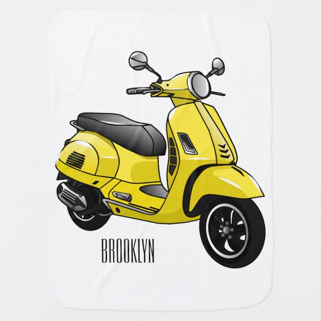 Moped motorcycle cartoon illustration baby blanket (Front)