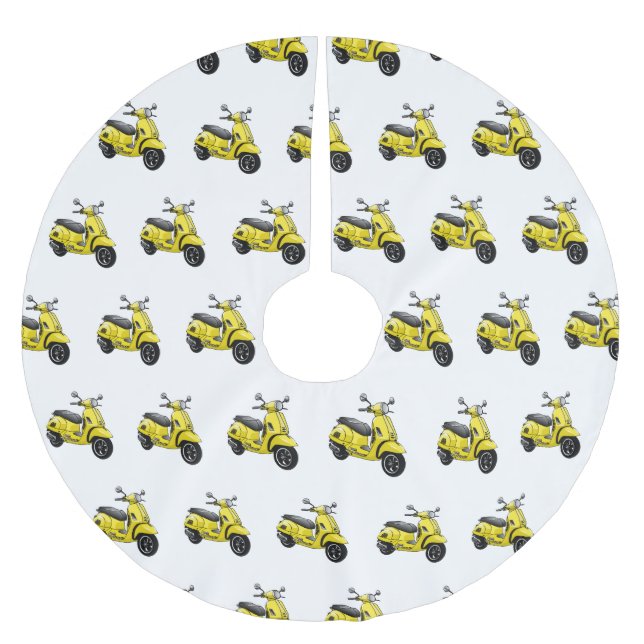 Moped motorcycle cartoon illustration brushed polyester tree skirt (Front)