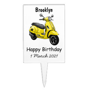 Moped motorcycle cartoon illustration cake topper
