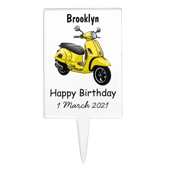 Moped motorcycle cartoon illustration cake topper (Front)