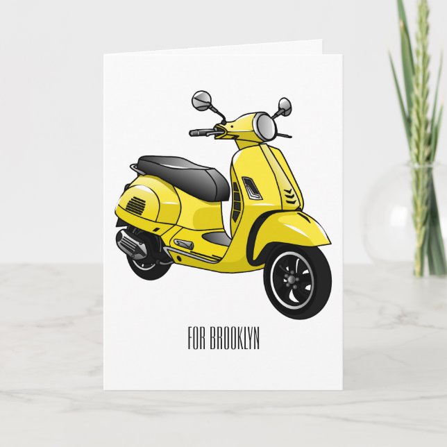 Moped motorcycle cartoon illustration card (Front)