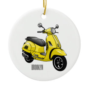 Moped motorcycle cartoon illustration ceramic ornament