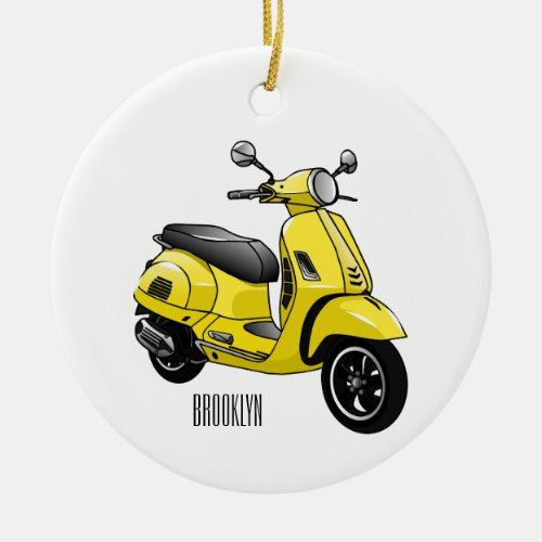 Moped motorcycle cartoon illustration ceramic ornament