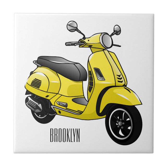 Moped motorcycle cartoon illustration ceramic tile (Front)