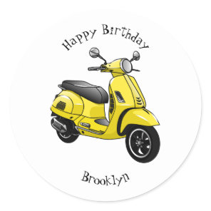 Moped motorcycle cartoon illustration classic round sticker