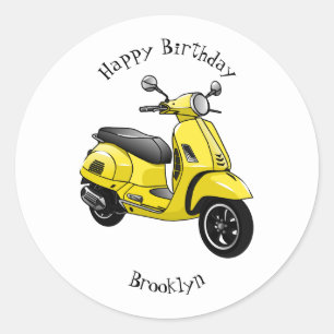 Moped motorcycle cartoon illustration classic round sticker