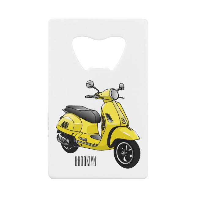 Moped motorcycle cartoon illustration credit card bottle opener (Front)