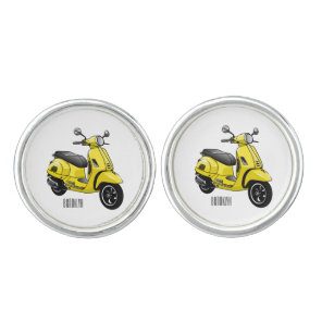 Moped motorcycle cartoon illustration cufflinks