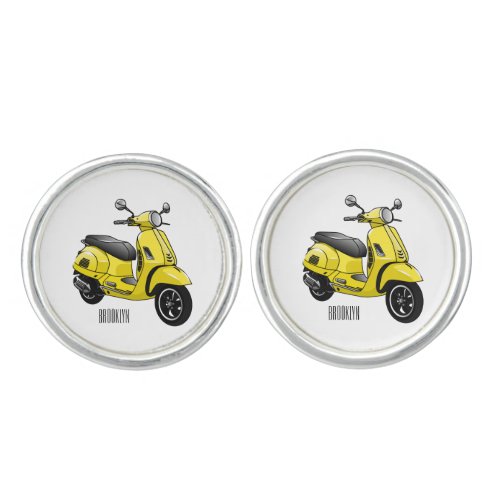 Moped motorcycle cartoon illustration cufflinks