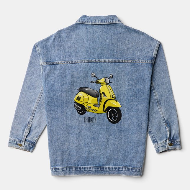 Moped motorcycle cartoon illustration denim jacket (Back)