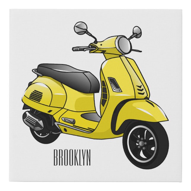 Moped motorcycle cartoon illustration faux canvas print (Front)